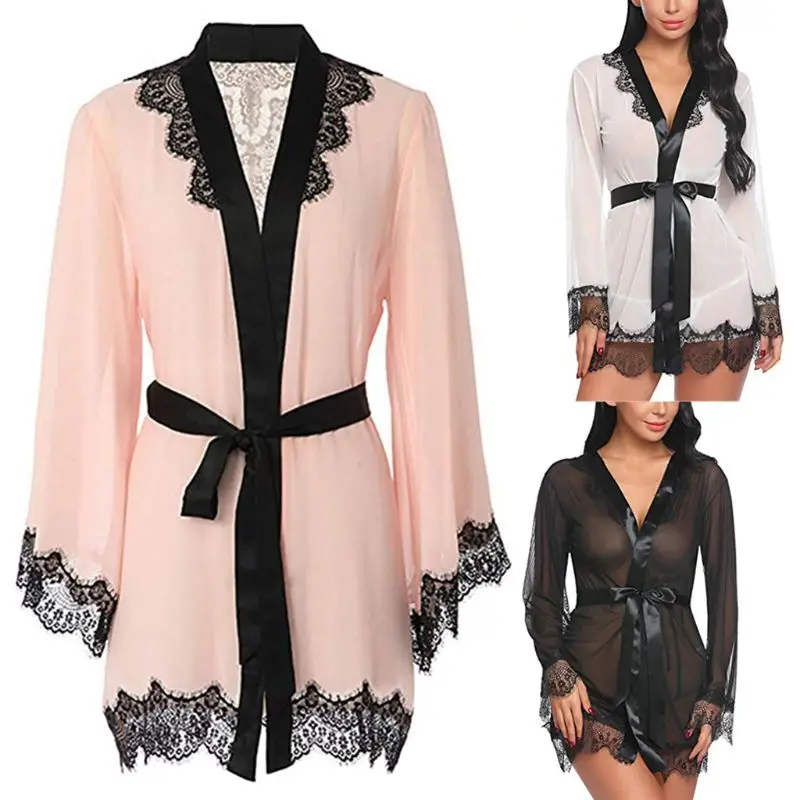 KLV 2019 Sexy Women Through Mesh Lingerie Bath Robe Contrast Color Eyelash Floral Lace Patchwork Nightgown Satin Belt Sleepwear
KLV 2019 Sexy Women Through Mesh Lingerie Bath Robe Contrast Color Eyelash Floral Lace Patchwork Nightgown Satin Belt Sleepwear