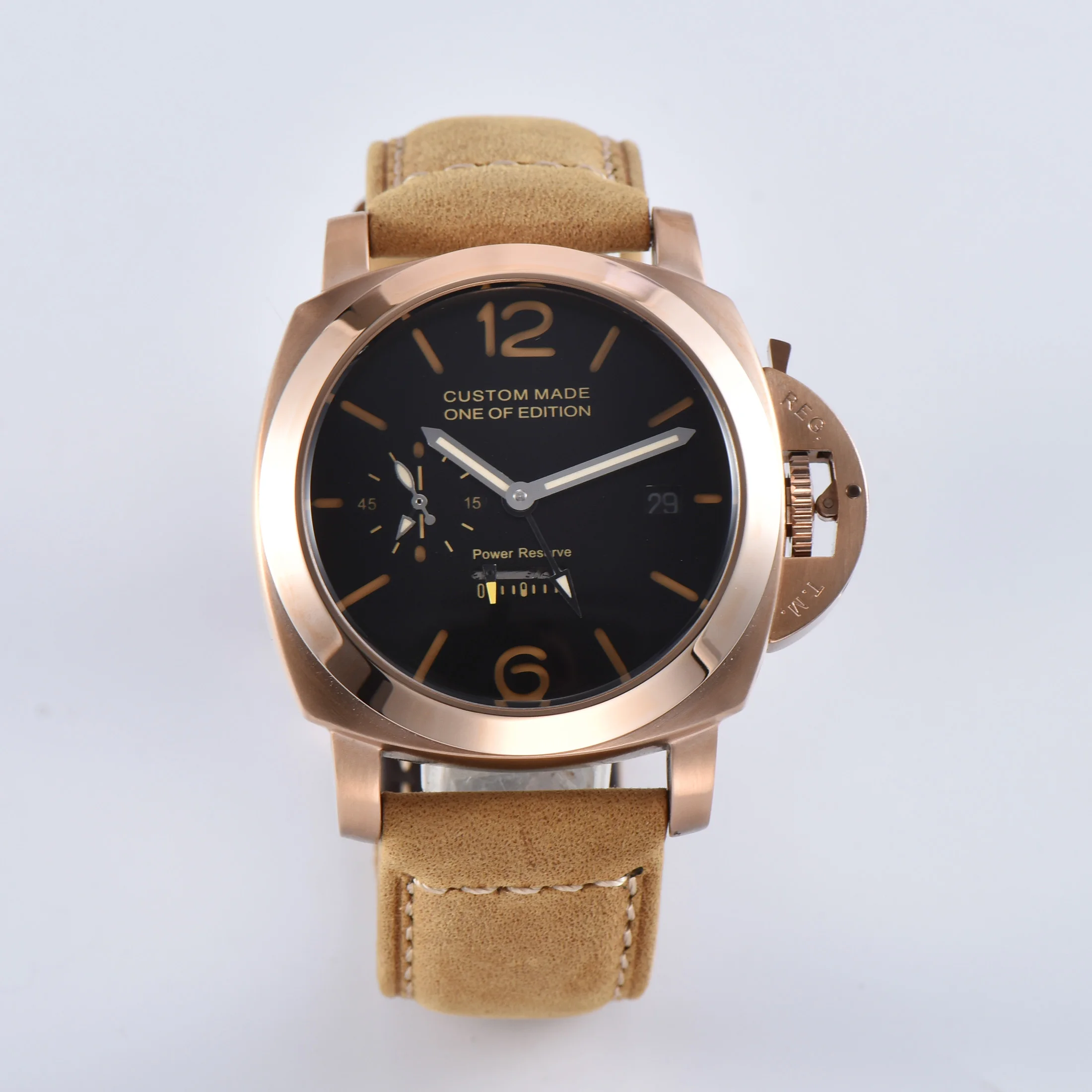 Watch 44MM PAENIS power reserve automatic Luminous Hands movement gold stainless steel case black dial 425-2
Watch 44MM PAENIS power reserve automatic Luminous Hands movement gold stainless steel case black dial 425-2