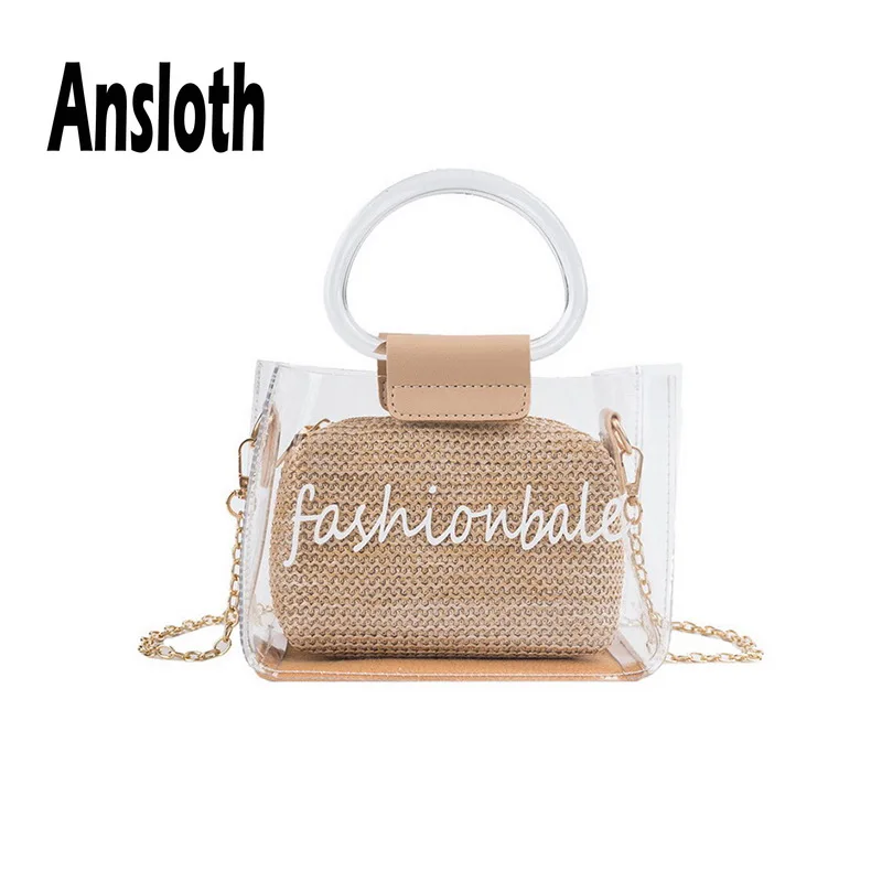 Ansloth Letter Print Straw Transparent Bag For Women Chain Summer Beach Bag Lady Ring Handle Shoulder Bag Mini Handbag HPS517
Ansloth Letter Print Straw Transparent Bag For Women Chain Summer Beach Bag Lady Ring Handle Shoulder Bag Mini Handbag HPS517