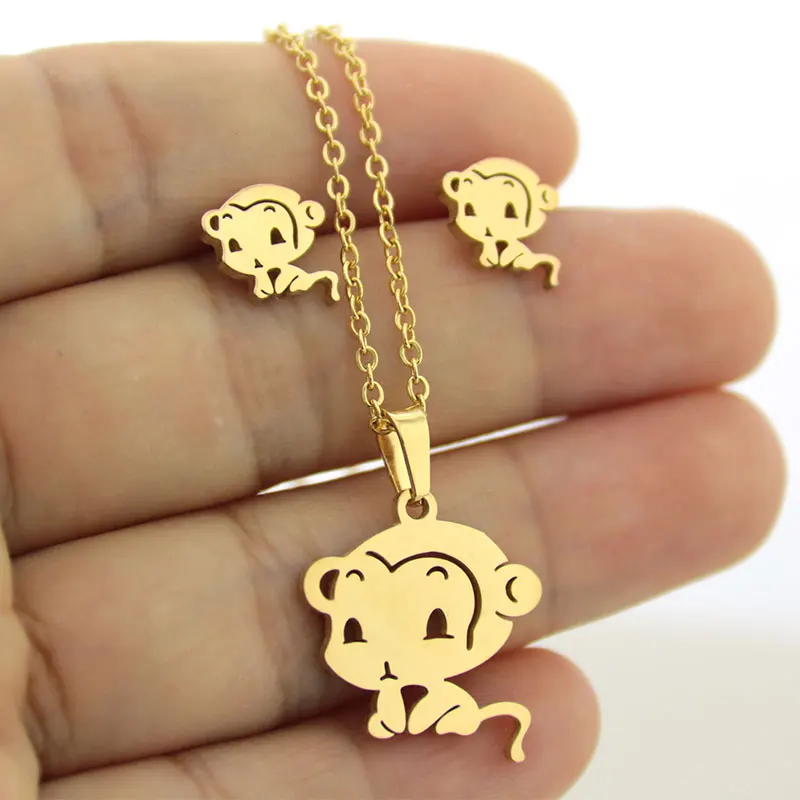 1 Set Gold Color Stainless Steel Cute Monkey Jewelry Sets Charms Animal Earrings Necklace Women Girls Kids Birthday Gift
1 Set Gold Color Stainless Steel Cute Monkey Jewelry Sets Charms Animal Earrings Necklace Women Girls Kids Birthday Gift
