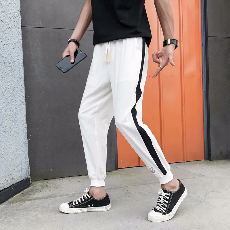 Stripe Linen Pants Men Summer Causal Joggers Man Sports White Baggy Workwear Track Fitness Fashion Sweatpants broeken mannen 
Stripe Linen Pants Men Summer Causal Joggers Man Sports White Baggy Workwear Track Fitness Fashion Sweatpants broeken mannen