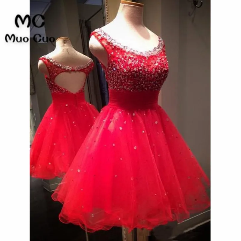 Hot-selling A-line Scoop Sleeveless Short Tulle Beading Red Homecoming Dress Party Dress4