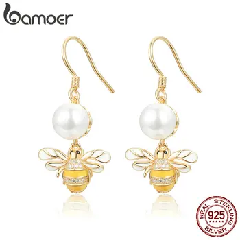 BAMOER 925 Sterling Silver Elegant Freshwater Pearl Gold Color Bee Drop Earrings for Women Authentic Silver Jewelry BSE018
BAMOER 925 Sterling Silver Elegant Freshwater Pearl Gold Color Bee Drop Earrings for Women Authentic Silver Jewelry BSE018