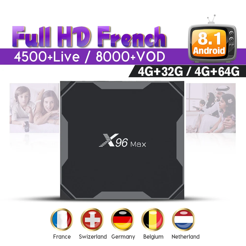 X96 MAX 4K IPTV France Box with SUBTV 1 Year Code Android 8.1 USB3.0 S905X2 2.4G/5.8G Wifi IPTV Arabic Belgium Netherlands IP TV
X96 MAX 4K IPTV France Box with SUBTV 1 Year Code Android 8.1 USB3.0 S905X2 2.4G/5.8G Wifi IPTV Arabic Belgium Netherlands IP TV
