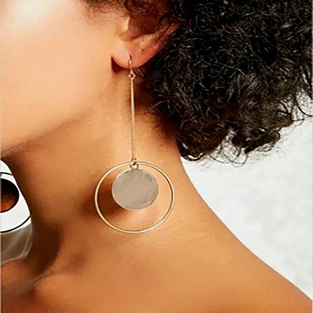 MESTILO Vintage Geometric Gold Color Big Round Circle Coins Long Dangle Earrings For Women Boho Fashion boucle d'oreille Jewelry |