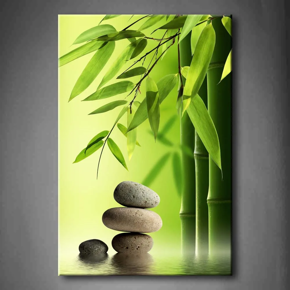 Фото Настенные художественные картины в рамке зеленый спа бамбук Zen Камень холст