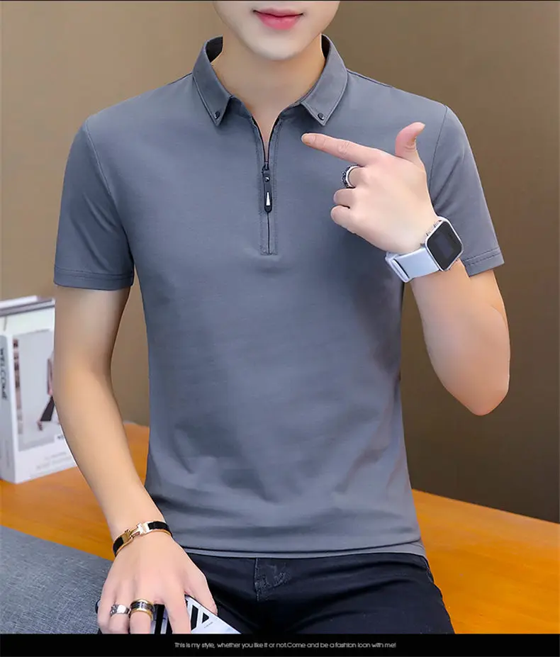 New Polo Shirts Men Summer Cotton Spandex Short Sleeve Solid Korean Style Zipper Men Polos Male Brand Fashion Slim Fit Tees Tops 11
