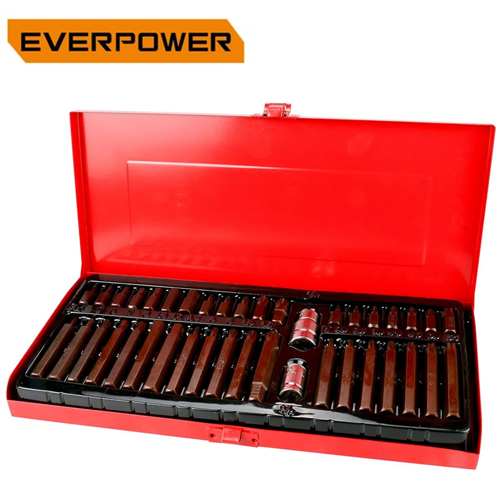 Everpower 40PCS S-2 Torx Socket Set Hex Material Sleeve batches Tool Set 3/8" 1/2"Drive Sockets Spline Bits for Automotive Tools
Everpower 40PCS S-2 Torx Socket Set Hex Material Sleeve batches Tool Set 3/8" 1/2"Drive Sockets Spline Bits for Automotive Tools