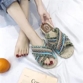 Women Linen Slippers Striped Ribbon Cork Sandals Flat Non-Slip Flip Flop Home Shoes Casual Straw Beach Slipper
Women Linen Slippers Striped Ribbon Cork Sandals Flat Non-Slip Flip Flop Home Shoes Casual Straw Beach Slipper