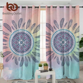 BeddingOutlet Mandala Living Room Curtains Pink and Blue Blackout Curtain for Girls Bedroom Window Treatment Drapes Home Decor
