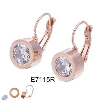 

Wholesale Rose Gold colour 316L Stainless steel White CZ Earring Women screwable Drop Earrings interchangeable stone Jewelry