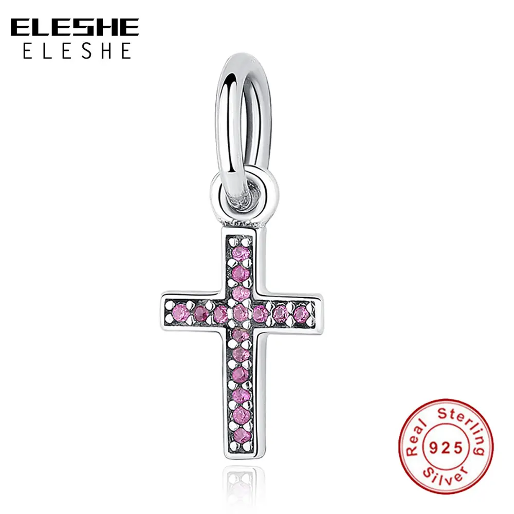 ELESHE Real 925 Sterling Silver Pink Clear CZ Crystal Faith Cross Charm Beads Fit Original Bracelet Authentic Jewelry
ELESHE Real 925 Sterling Silver Pink Clear CZ Crystal Faith Cross Charm Beads Fit Original Bracelet Authentic Jewelry