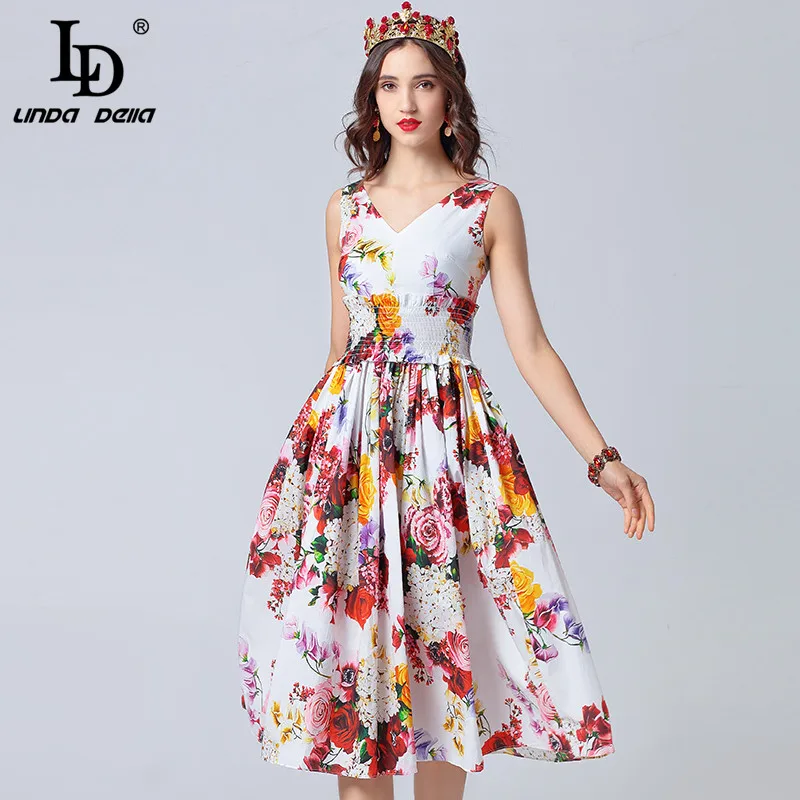 LD LINDA DELLA Fashion Runway 100% Cotton Dresses Women's Sleeveless V Neck Casual Floral Print Midi Elegant Summer Dress
LD LINDA DELLA Fashion Runway 100% Cotton Dresses Women's Sleeveless V Neck Casual Floral Print Midi Elegant Summer Dress
