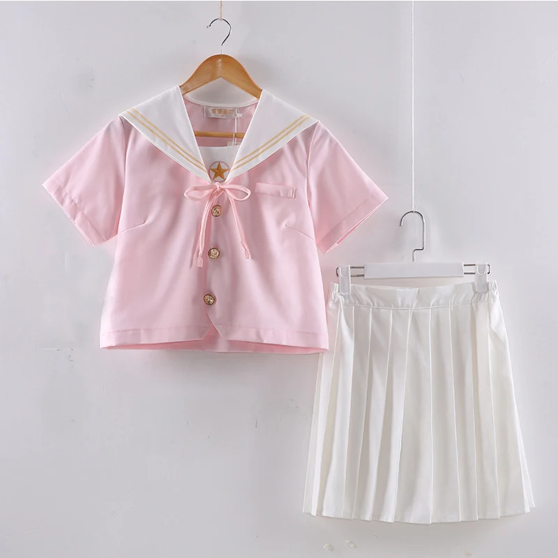 Japanese Girls School Uniform Summer Pink Tops +White Skirt JK Sailor Cosplay Clothing College Female Students Uniforms C50181AD
Japanese Girls School Uniform Summer Pink Tops +White Skirt JK Sailor Cosplay Clothing College Female Students Uniforms C50181AD
