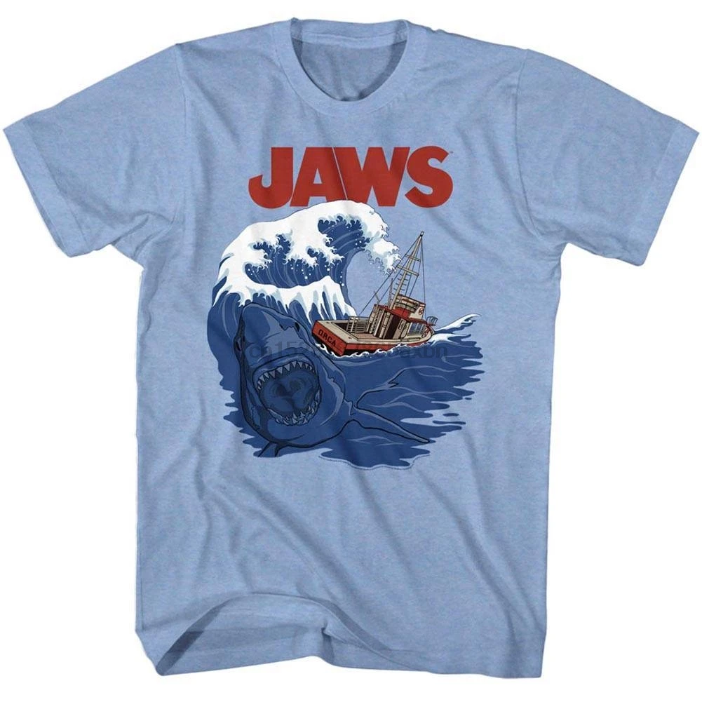 JAWS Men Short Sleeve T-Shirt LIGHT BLUE HEATHER SHARK SWELL Cartoon t shirt men Unisex New Fashion tshirt free shipping
JAWS Men Short Sleeve T-Shirt LIGHT BLUE HEATHER SHARK SWELL Cartoon t shirt men Unisex New Fashion tshirt free shipping