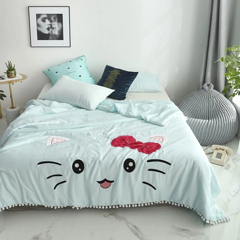 2019 Light Blue Cartoon Cat Thin Summer Quilt Air-condition Embroidery Comforter Washed Cotton Fabric Polyester Queen Size
2019 Light Blue Cartoon Cat Thin Summer Quilt Air-condition Embroidery Comforter Washed Cotton Fabric Polyester Queen Size