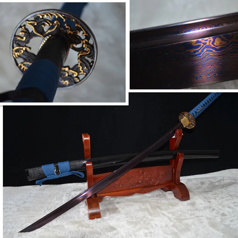 Japanese Sword Hand Forged Swords Damascus Sharp Samurai Katana Folded Steel Electropalted Blue Blade Full Tang cut&collection
Japanese Sword Hand Forged Swords Damascus Sharp Samurai Katana Folded Steel Electropalted Blue Blade Full Tang cut&collection