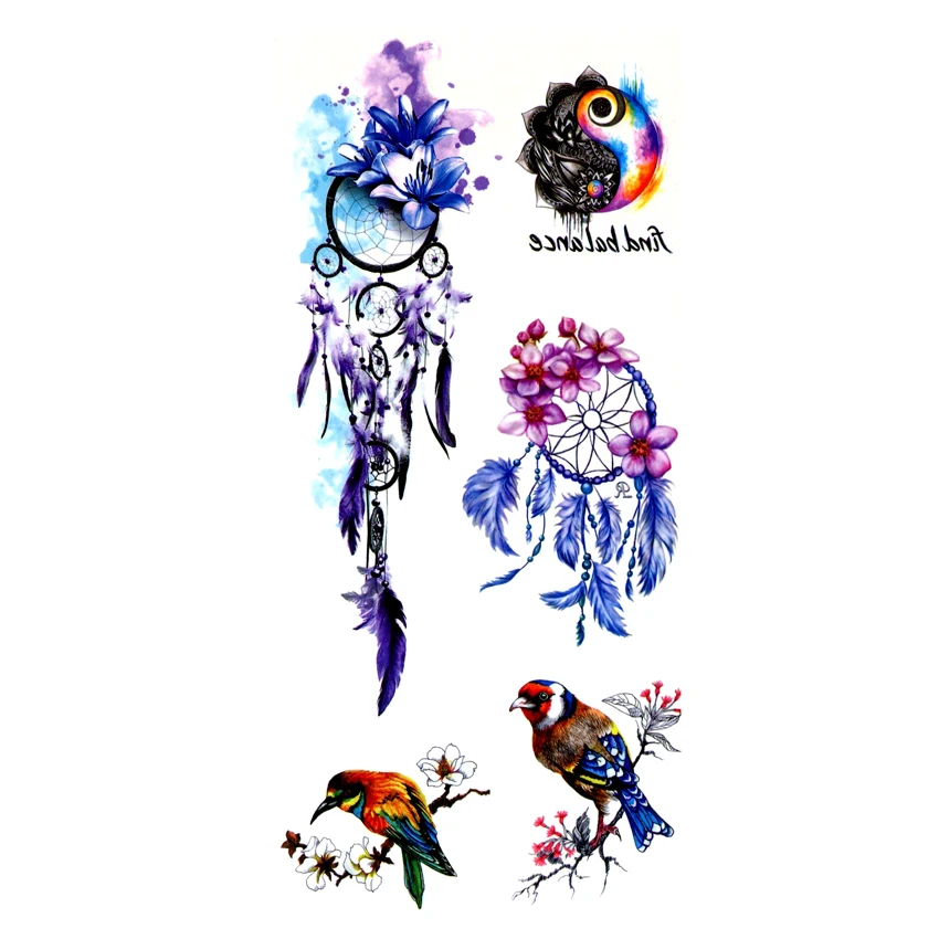 5PCS Dreamcatcher And kingfisher Waterproof Temporary Tattoos Men Tatuagem Henna Tattoo Stickers Birds Kids Tatoo For Girl | Красота и