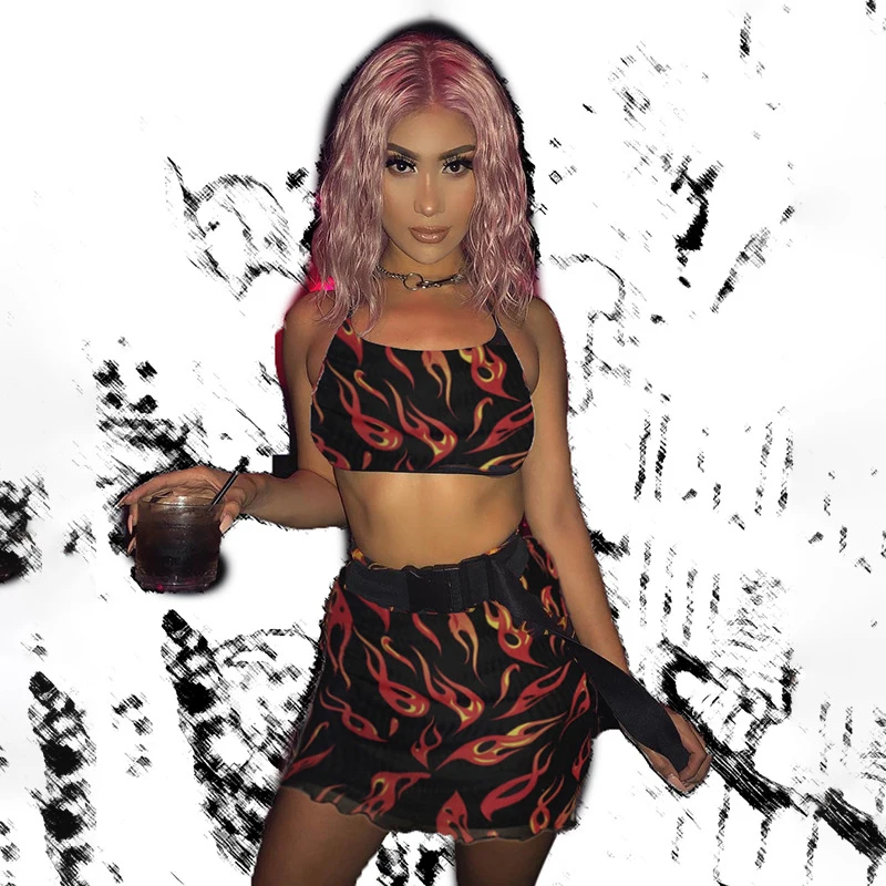 Sexy Mesh TWO PIECE SET Skirt Hollow Out Transparent See Through Women Crop Top T Shirt Short Sleeve Fire Print Flame Pattern
Sexy Mesh TWO PIECE SET Skirt Hollow Out Transparent See Through Women Crop Top T Shirt Short Sleeve Fire Print Flame Pattern