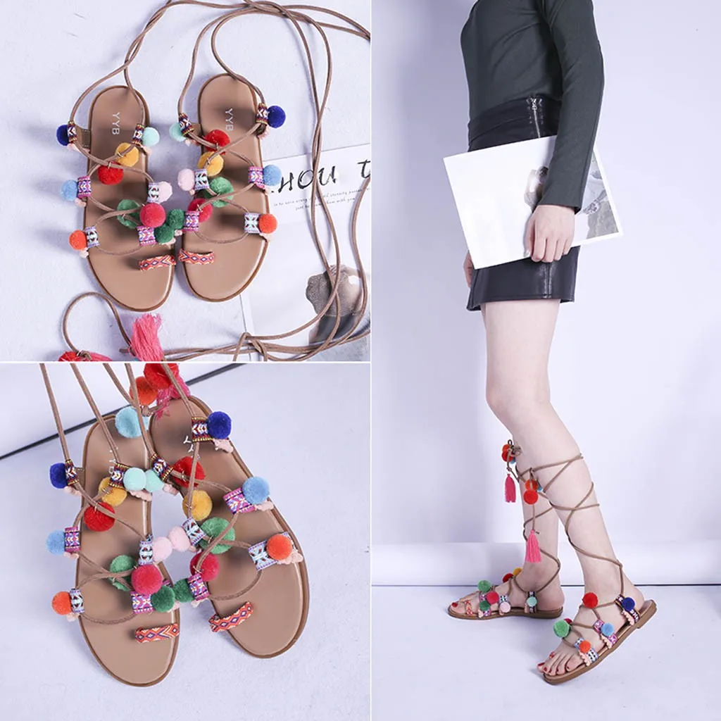 

Women Summer Flock Bohemian Cross Straps Long Tube Rome Sandals Casual Beach Sandals Outside Mixed Colors Gladiator Apr 10