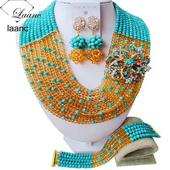 Laanc Aqua Blue Gold African Wedding Beads Jewelry Set Nigerian Necklace and Earrings C10SZ046
Laanc Aqua Blue Gold African Wedding Beads Jewelry Set Nigerian Necklace and Earrings C10SZ046
