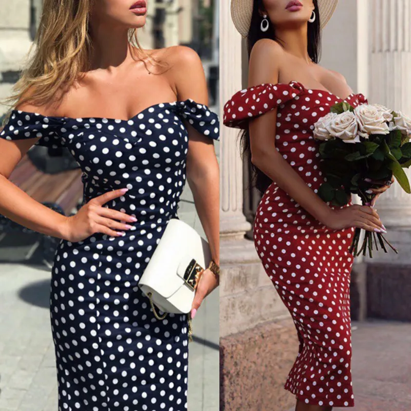 Women Elegant Bodycon Dress Off Shoulder Polka Dot Party Night Women Dresses Sexy High Waist Midi Dress Womens Plus Size S-XXL
Women Elegant Bodycon Dress Off Shoulder Polka Dot Party Night Women Dresses Sexy High Waist Midi Dress Womens Plus Size S-XXL