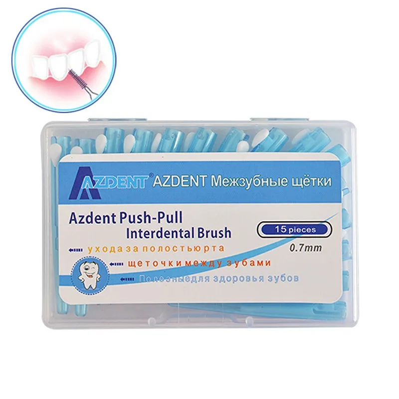 AZDENT 15 pcs/pack Push-Pull Interdental Brush 0.7mm Gum Interdental Brush Orthodontic Wire Brush Toothbrush Oral Care Toothpick 1