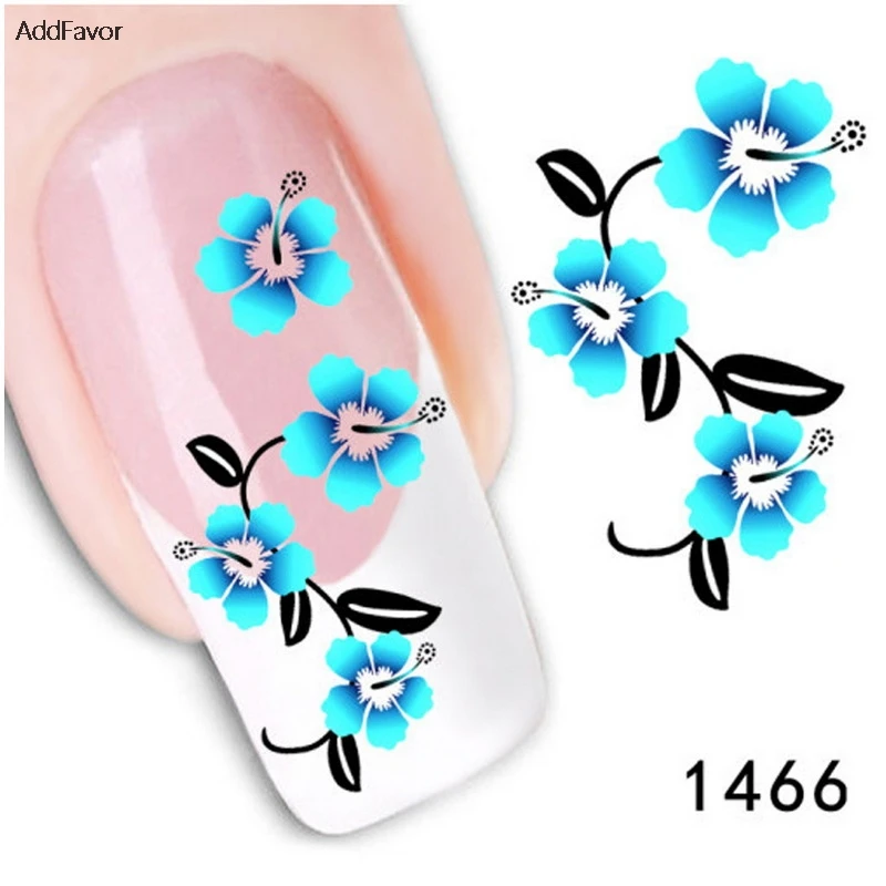 Addfavor 4 шт. DIY Nail Наклейки Переводные картинки яркий голубой цветок ногтем Красота