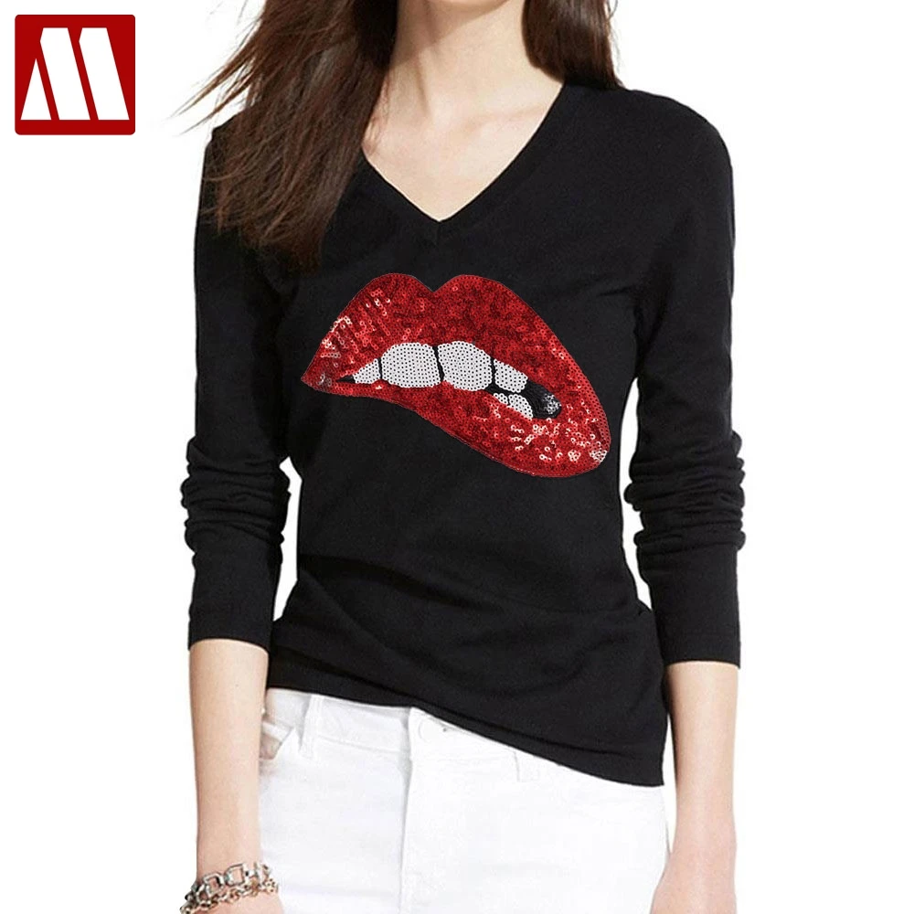 MYDBSH Lady Sequined Sparkely Glittery Cozy Costume Lip Print T Shirt Women Long Sleeve Round Neck Bite lips White Summer Tops
MYDBSH Lady Sequined Sparkely Glittery Cozy Costume Lip Print T Shirt Women Long Sleeve Round Neck Bite lips White Summer Tops