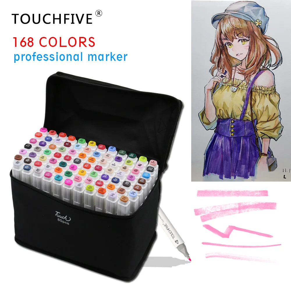 

TouchFIVE 30/40/60/80/168 Color Art Markers Set Dual Headed Artist Sketch Oily Alcohol based markers For Animation Marker pen