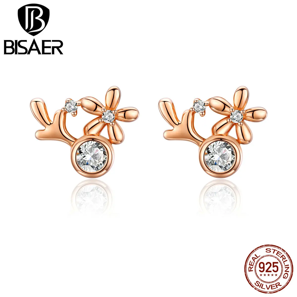 BISAER High Quality Authentic 925 Sterling Clear Rose Gold Elk Sakura CZ Stud Earring Jewelry Gift Wedding Party HVE032
BISAER High Quality Authentic 925 Sterling Clear Rose Gold Elk Sakura CZ Stud Earring Jewelry Gift Wedding Party HVE032