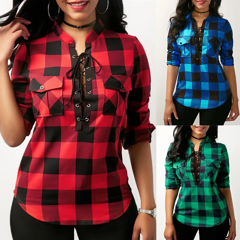 2019 Autumn Cotton Women Blouses Vintage Sexy Hollow Out bandage Plaid Pocket Casual Long Sleeve 5XL Big Plus Sizes Shirts
2019 Autumn Cotton Women Blouses Vintage Sexy Hollow Out bandage Plaid Pocket Casual Long Sleeve 5XL Big Plus Sizes Shirts