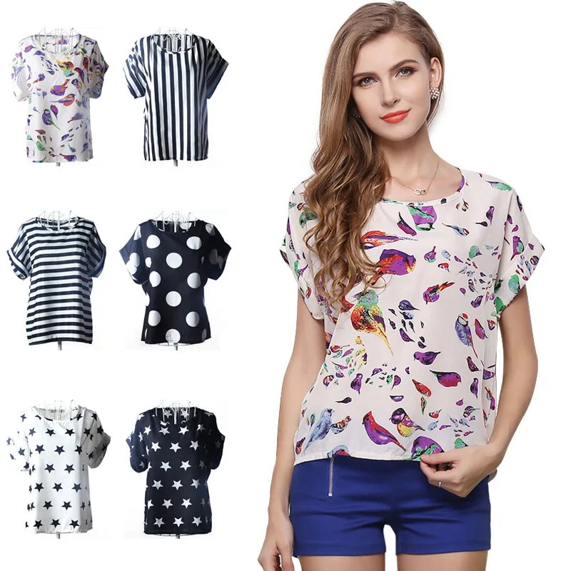 Summer Women Shirts Chiffon Printed Blouse Short Sleeve Tee Lady Girl Loose Casual Tops IK88
Summer Women Shirts Chiffon Printed Blouse Short Sleeve Tee Lady Girl Loose Casual Tops IK88