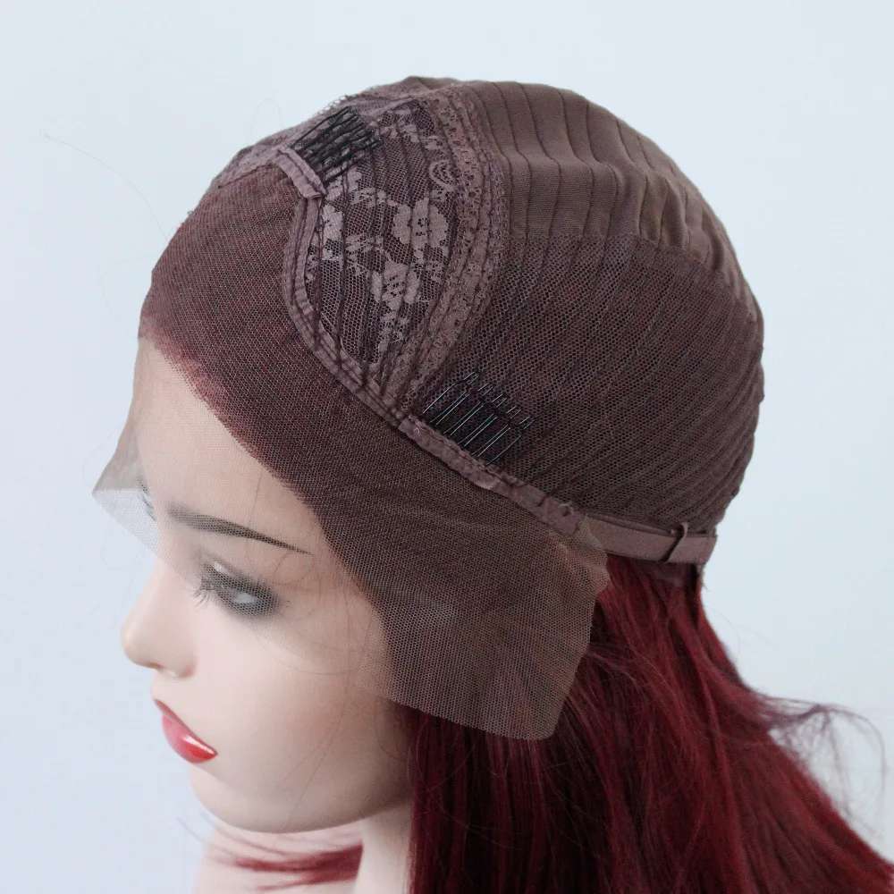 alt=''Synthetic Hair Lace Front Wigs Bob Straight Burgundy Full Head Wig Heat Resistant Fiber Wig for Women Bobo''-d6d3