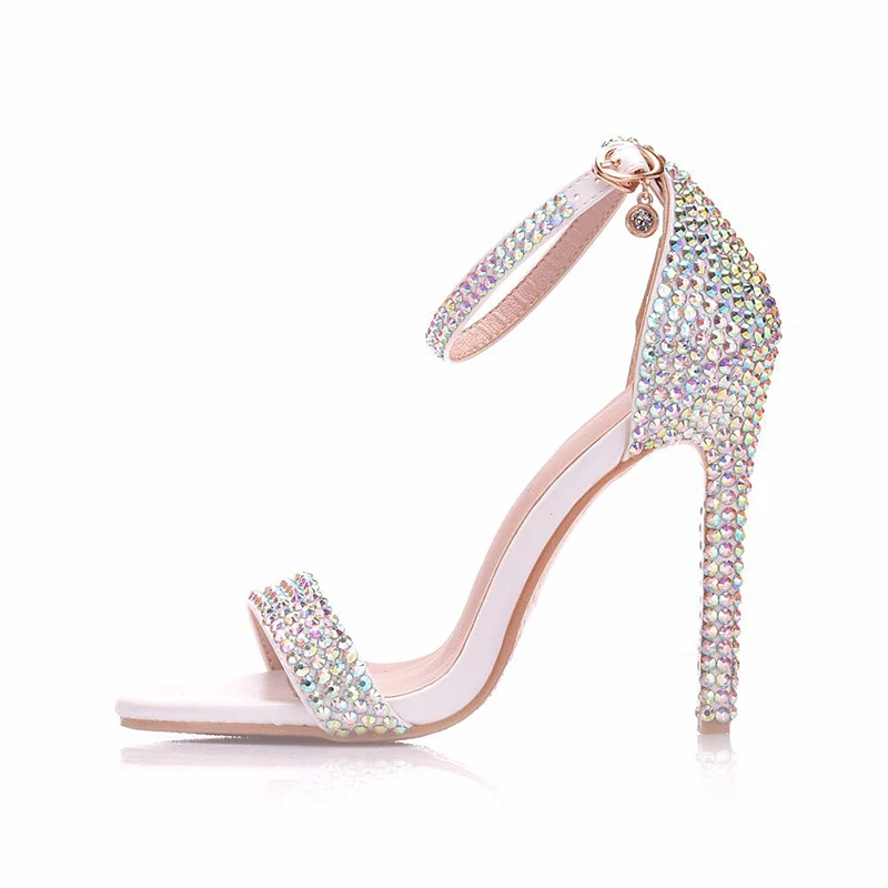 

2019 Gorgeous Women Cinderella Party Prom Shoes AB Crystal Wedding Party High Heel Sandals 11cm thin Heel Event Shoes