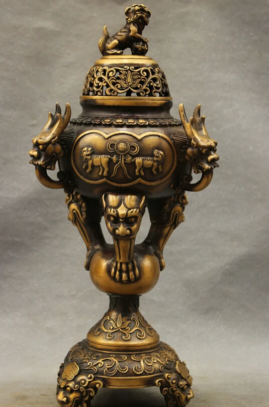 S5310 16" Tibet Bronze Buddhism Dragon Head Statue Lion PiXiu Incense Burner Censer D0318
S5310 16" Tibet Bronze Buddhism Dragon Head Statue Lion PiXiu Incense Burner Censer D0318
