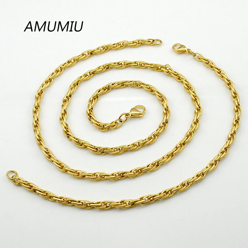 

AMUMIU Unisex Gold Color Chain Stainless Steel Necklace Bracelet set fashion necklaces for women Punk Party Biker HZTZ092