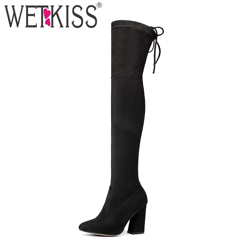 WETKISS Women Boots Fashion Sexy Over The Knee Boots Round Toe stretch Boots Lace-Up Thick High Hoof Heels Women Shoes
WETKISS Women Boots Fashion Sexy Over The Knee Boots Round Toe stretch Boots Lace-Up Thick High Hoof Heels Women Shoes