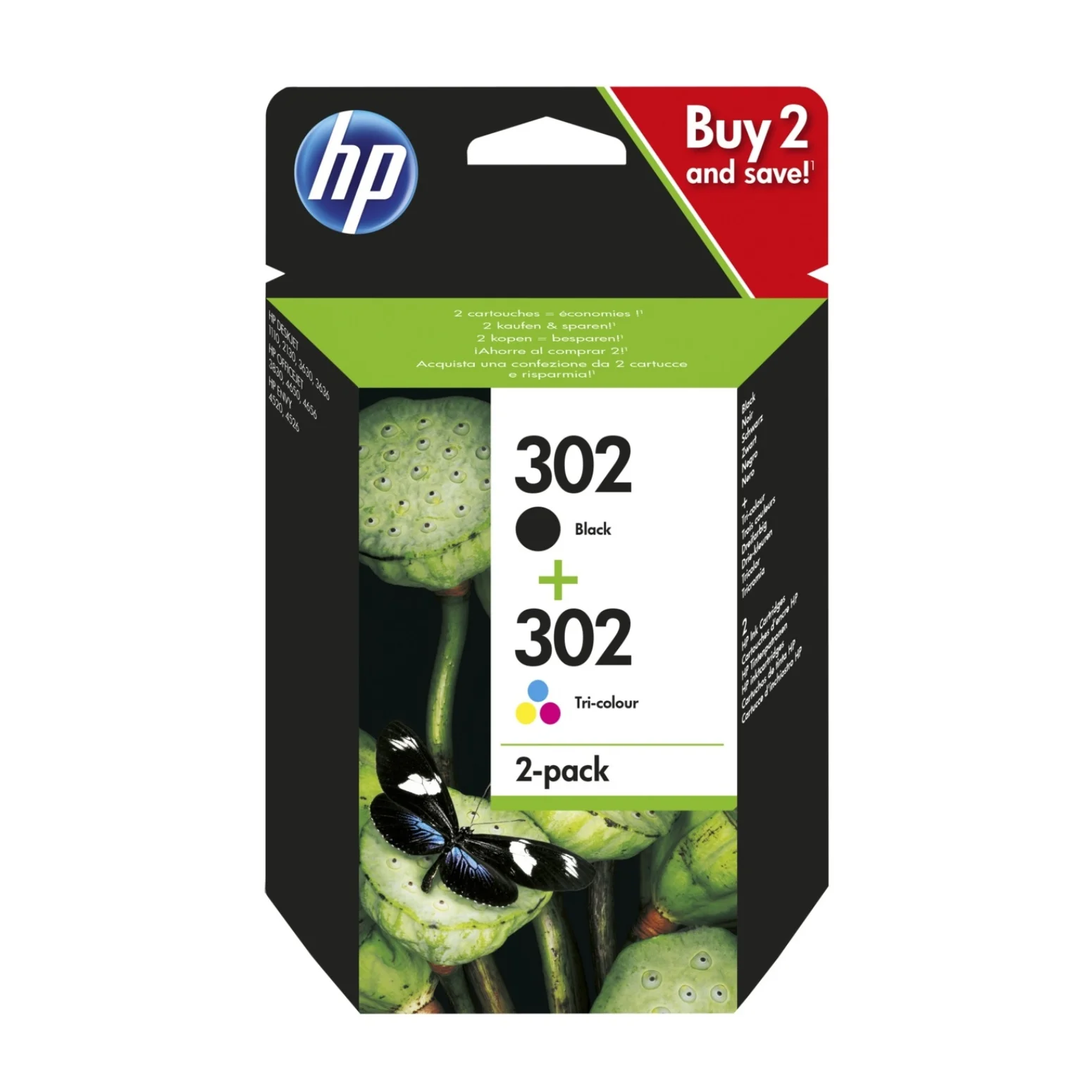 For HP 302 2-pack Black/Tri-color Original Ink Cartridges Original Pigment-based ink Black Cyan Magenta Yellow HP DeskJet 11
For HP 302 2-pack Black/Tri-color Original Ink Cartridges Original Pigment-based ink Black Cyan Magenta Yellow HP DeskJet 11