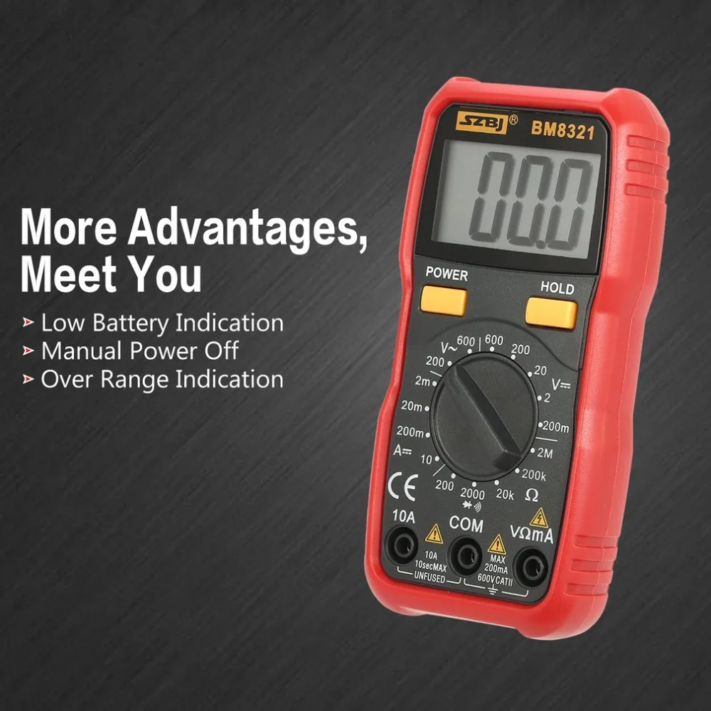 BM8321 Mini Handheld Digital Megger Multimeter Insulation Resistance ohm esr Meter AC/DC Voltage Current Transistor Tester
BM8321 Mini Handheld Digital Megger Multimeter Insulation Resistance ohm esr Meter AC/DC Voltage Current Transistor Tester