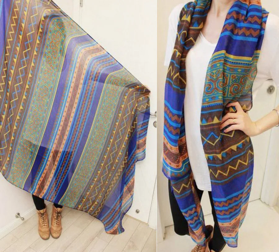 6 High quality Sexy Women Scarf Shawl Blue White Porcelain Style Thin the Silk Floss Striped Print Dot Scarfs Wrap Shawls Scarves Bandana Hijab Foulard Femme Cachecol Bufandas Amice Tippet Mantelet