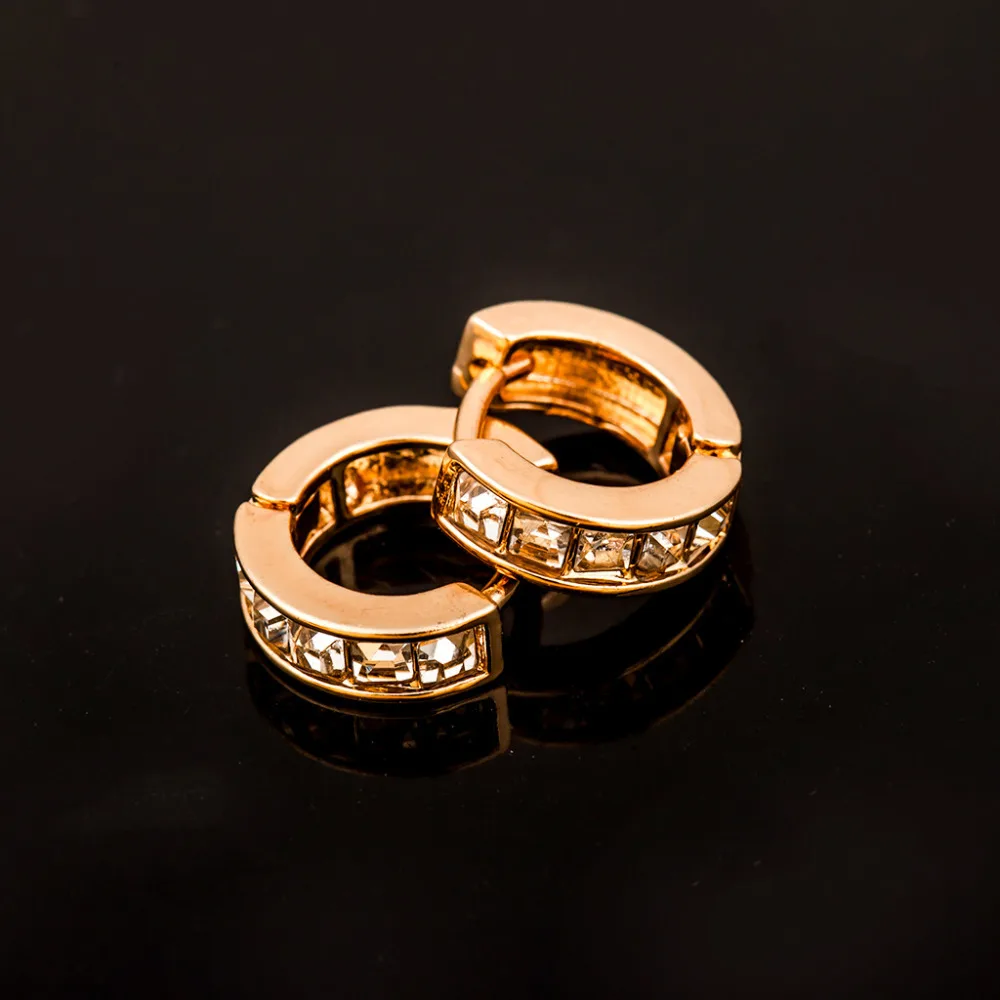 

Gold Silver Rhinestone Hoop Earring Crystal Zircon Loop Earrings Round Small Circle Huggie Ear Jewelry Women Wedding Accessories