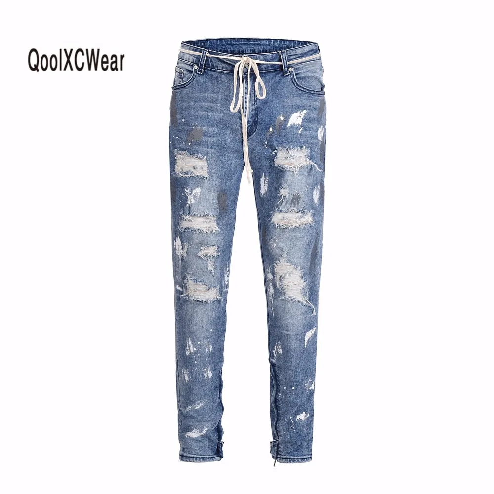 QoolXCWear men Hip hop denim jeans pants rock splash-ink stretch distressed ripped skinny jeans damage wash old Hole jeans mens
QoolXCWear men Hip hop denim jeans pants rock splash-ink stretch distressed ripped skinny jeans damage wash old Hole jeans mens