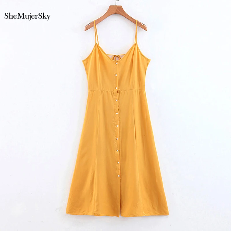 Shemujersky Yellow Long Dress Women Spaghetti Strap With Button Bandage Sling Party 2019 Summer Dresses
Shemujersky Yellow Long Dress Women Spaghetti Strap With Button Bandage Sling Party 2019 Summer Dresses