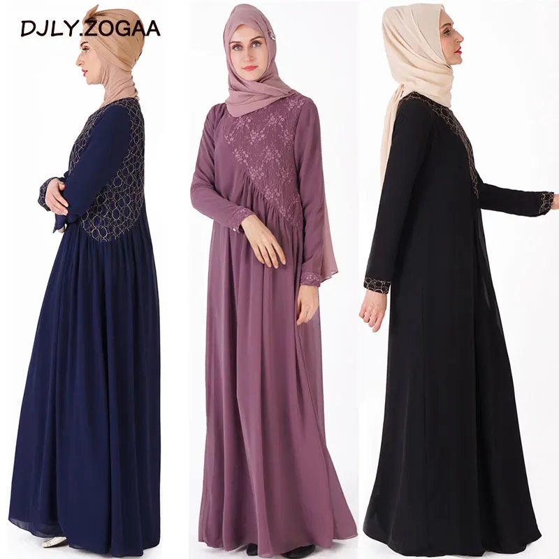 2019 New Muslim Abaya Women's Ramadan Long Skirt Gauze Lace Female O-Neck Patchwork National Costume Women's Islamic Clothing
2019 New Muslim Abaya Women's Ramadan Long Skirt Gauze Lace Female O-Neck Patchwork National Costume Women's Islamic Clothing