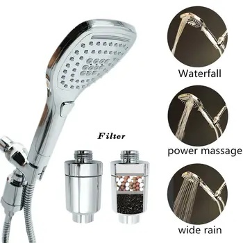 Handheld Filtration Shower Head W/ 1.5M Stainless Steel Shower Hose Holder Set