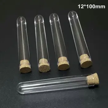 

Free shipping 24pcs/lot 12x100mm Plastic round bottom test tubes with cork stopper for kinds of Tests Laboratory glassware