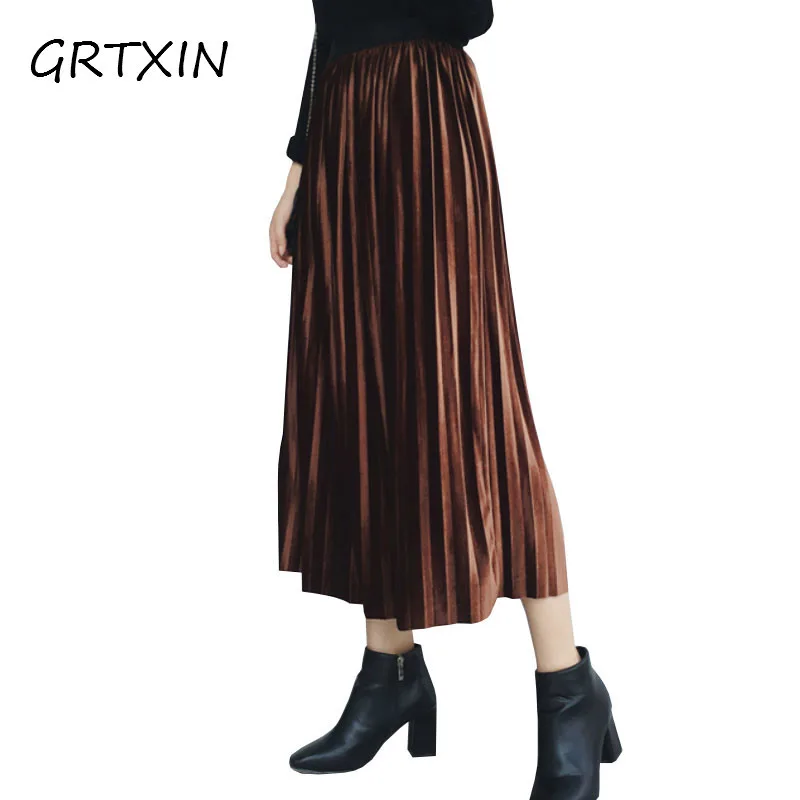 Casual Pleated Skirts Womens Spring 2018 New Arrival Fashion Long Skirt Velvet High Waist Elastic Solid Women Skirt Black Gray
Casual Pleated Skirts Womens Spring 2018 New Arrival Fashion Long Skirt Velvet High Waist Elastic Solid Women Skirt Black Gray