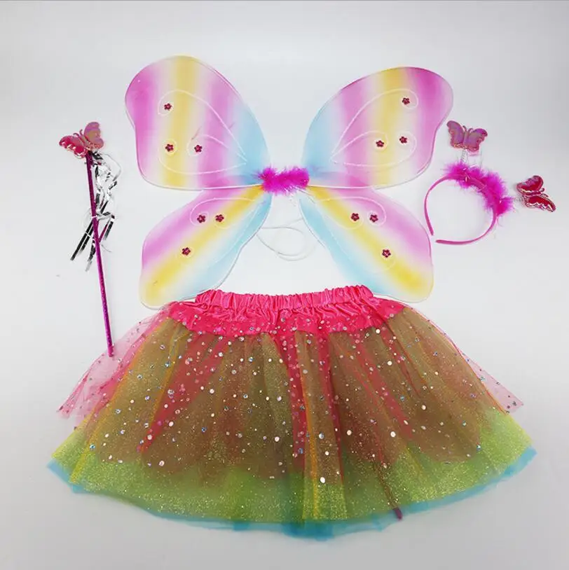 New arrival 4pcs/Lot Halloween girls Lovely Dancing Rainbow fairy headpiece wings Tutu wand for Girls Cosplay fairy dress up set
New arrival 4pcs/Lot Halloween girls Lovely Dancing Rainbow fairy headpiece wings Tutu wand for Girls Cosplay fairy dress up set