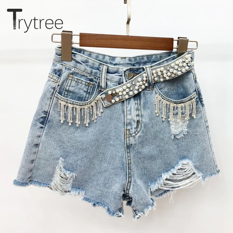Trytree Summer Jeans Women Casual Diamond Tassel Denim Pearl Belt Shorts Fashion Button Fly Zipper Pockets Hole Shorts Jeans
Trytree Summer Jeans Women Casual Diamond Tassel Denim Pearl Belt Shorts Fashion Button Fly Zipper Pockets Hole Shorts Jeans